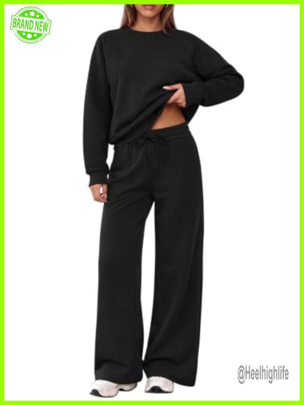 Women's 2 Piece Lounge Set Long Sleeve Sweatshirt Wide Leg Drawstring Sweatpants
